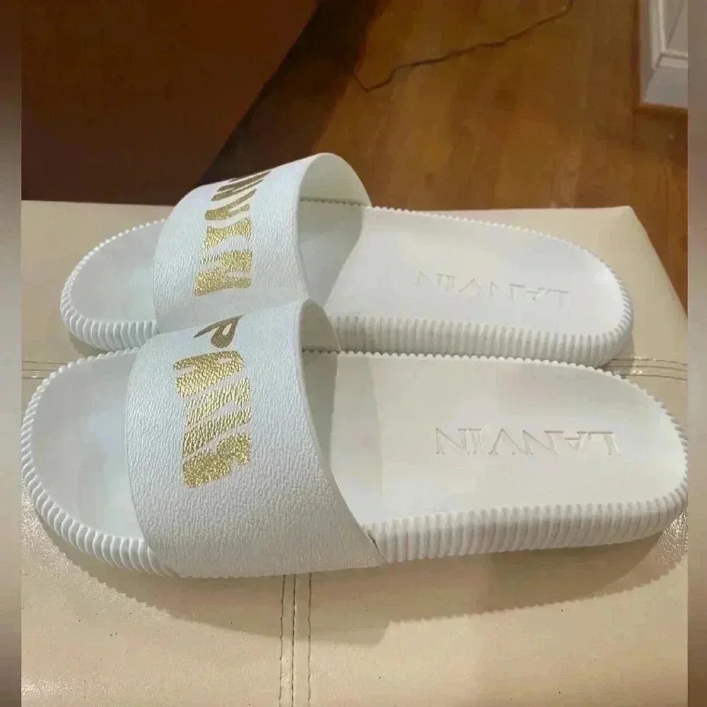 LANVIN Men’s Arpege Slide Logo Slip on Sandal flip flop Size 8.5 US / EU 42